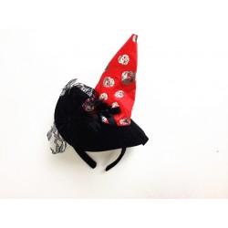 HA3146-Red Skull Witch Hat Headband